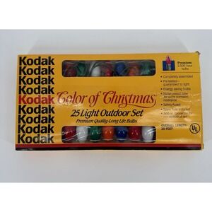 Vintage Kodak Christmas Lights 25ft Outdoor Set Multi-Color Bulbs USED WORKS